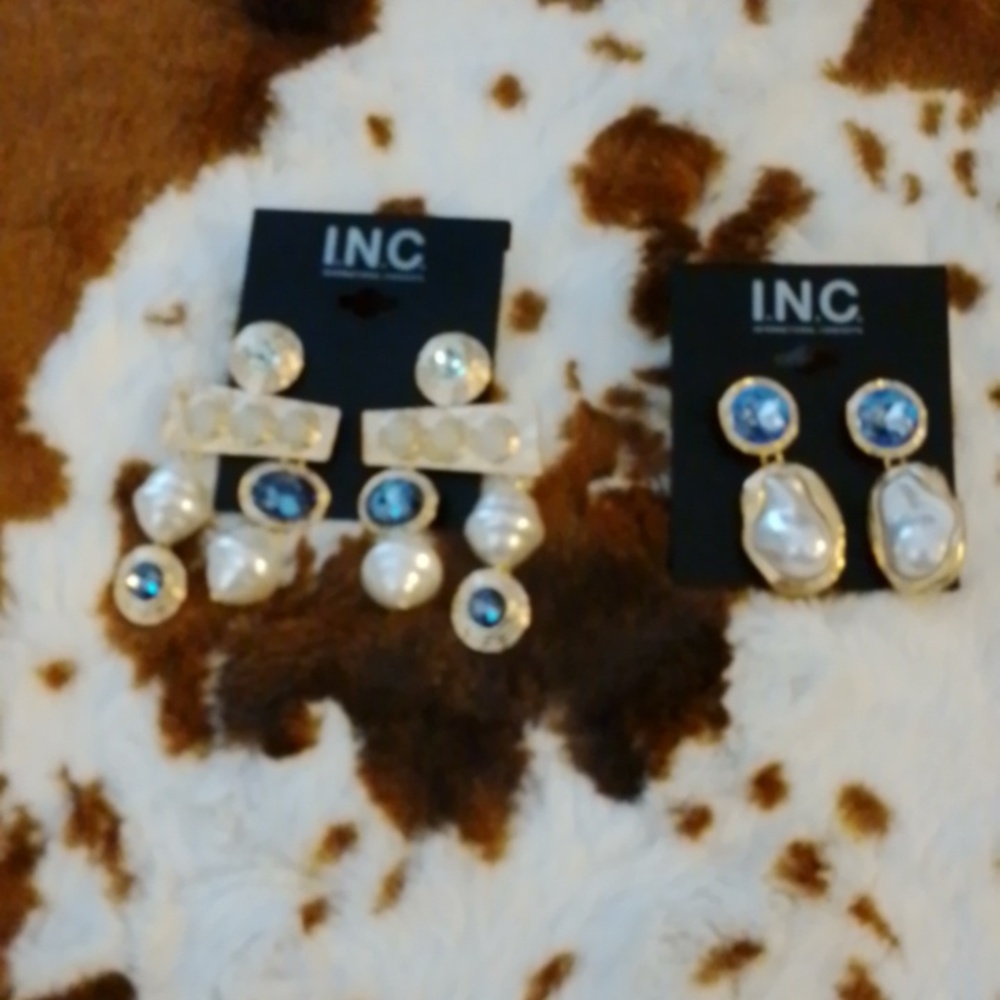 INC International Concepts Pearl and Blue Stone Earrings Get 2 For The Price Of1